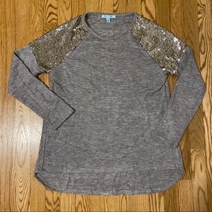 She + Sky Sequin Sleeve long sleeve tee